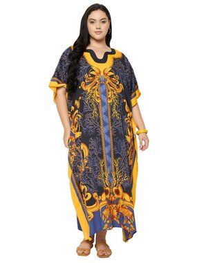Women Plus Size Stylish Caftan Dress Beach Cover Up Polyester Maxi Mumu Dresses